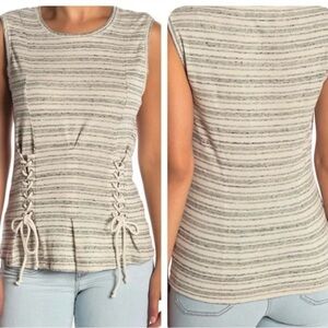 William Rast Gray and White Fitted Tie Front Tank Top NWT 60.00